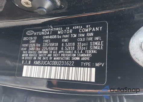 2011 Hyundai Tucson Limited from USA, damaged, VIN KM8JUCAC0BU231622